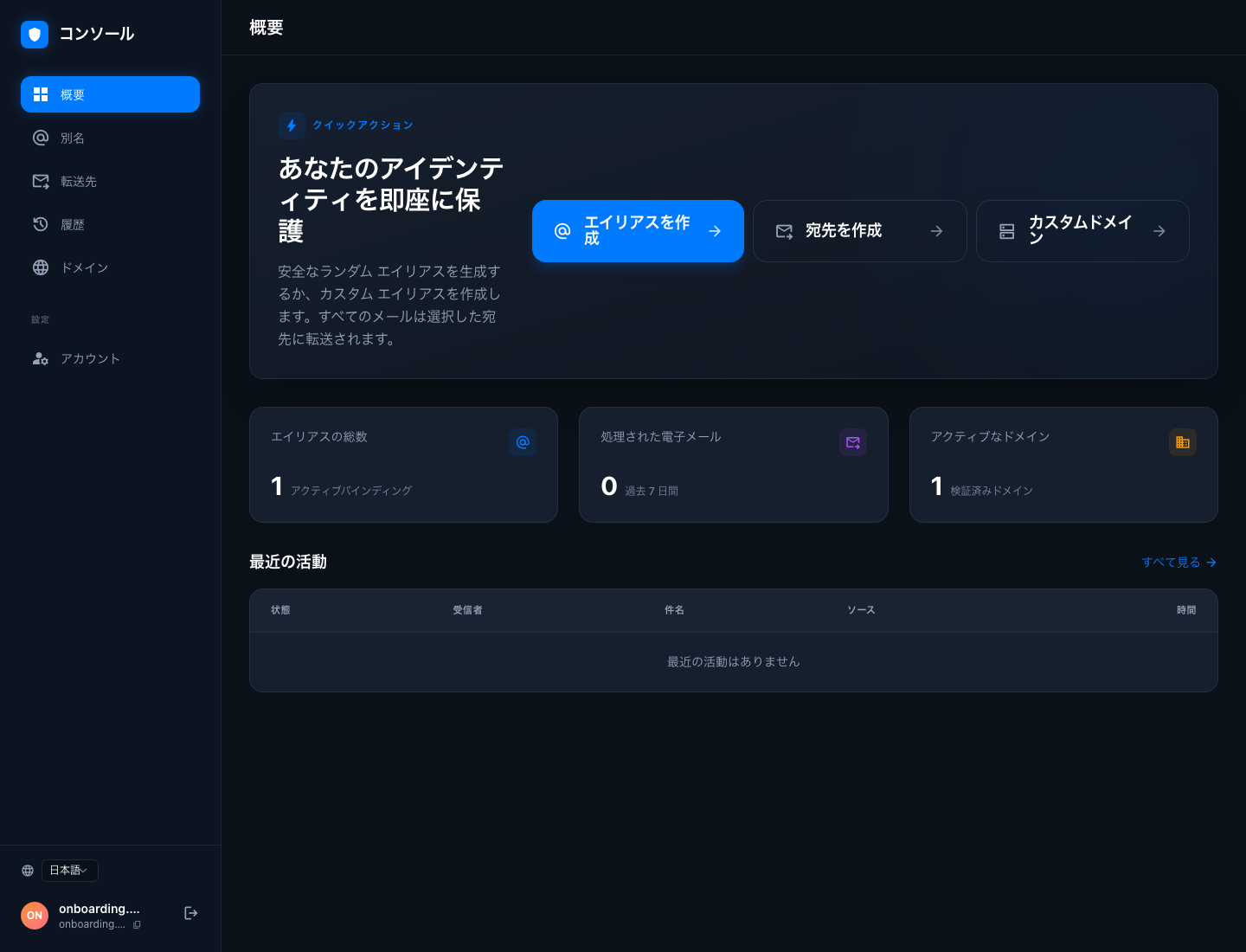 ダッシュボード画面
